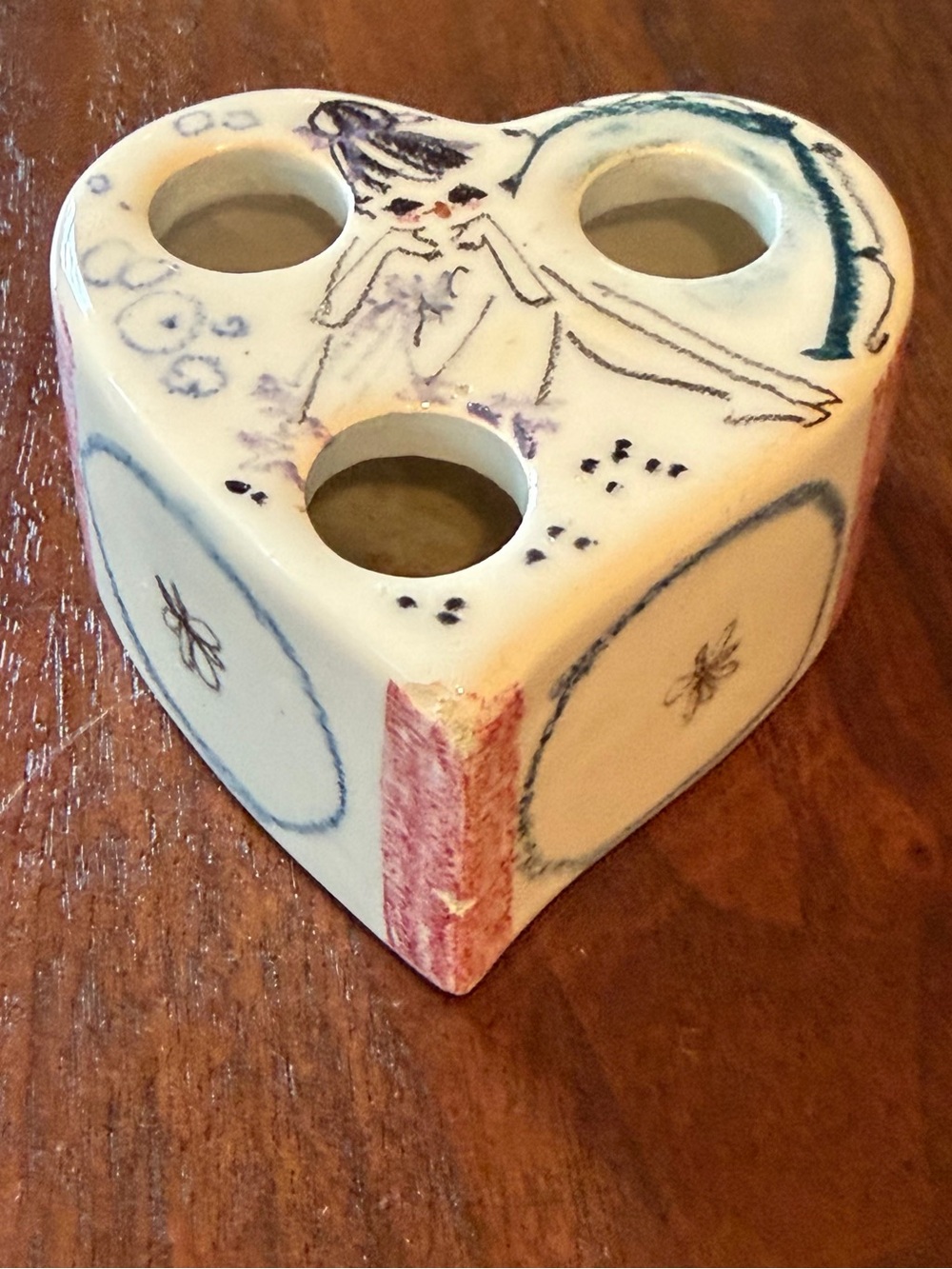Vtg Italy Milvia Scarpa Quadrifoglio Art Pottery Lipstick Holder MCM signed